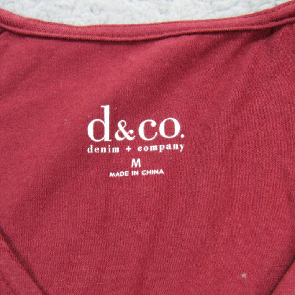Denim & Co‎ Shirt Womens Medium Red Black Faux Leather Shoulder Long Sleeve Top - Picture 3 of 9
